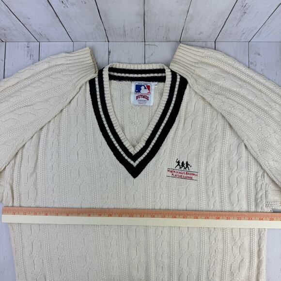 VTG Nutmeg Cable Knit Major League Baseball Players Alumni Sweater Size Large - Picture 14 of 15